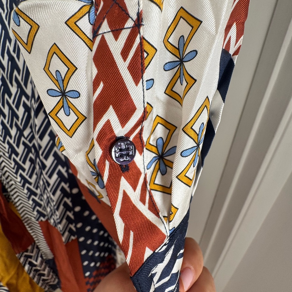 Tory Burch Patchwork Print Long Sleeve Belted Shi… - image 6
